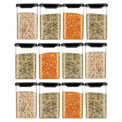 Air Tight Containers Storage Set For Kitchen, Storage Box and Organiser (Pack Of 6, Black, 1200 ml, Plastic)