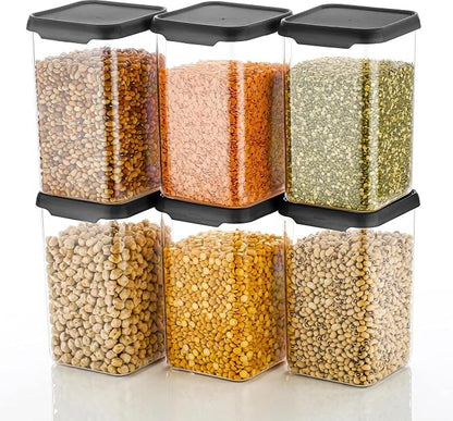 Air Tight Containers Storage Set For Kitchen, Storage Box and Organiser (Pack Of 6, Black, 1200 ml, Plastic)