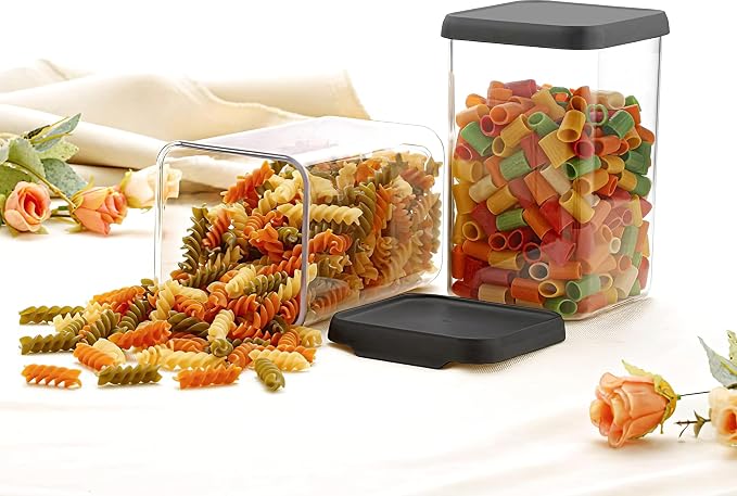 Air Tight Containers Storage Set For Kitchen, Storage Box and Organiser (Pack Of 6, Black, 1200 ml, Plastic)